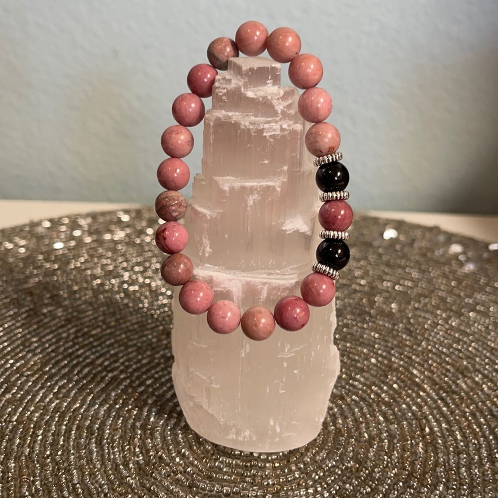 Rhodochrosite Black Tourmaline Bracelet Handmade